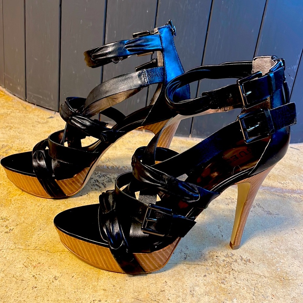 Guess strappy black leather high heels 👠 Sz 10 NWOT